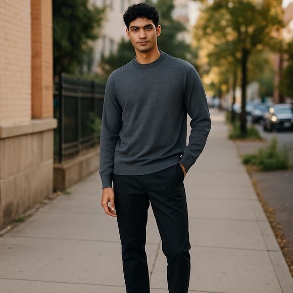 Michael Kors Men’s XL Charcoal Gray Wool Blend Crew Neck Pullover Sweater - Picture 1 of 6